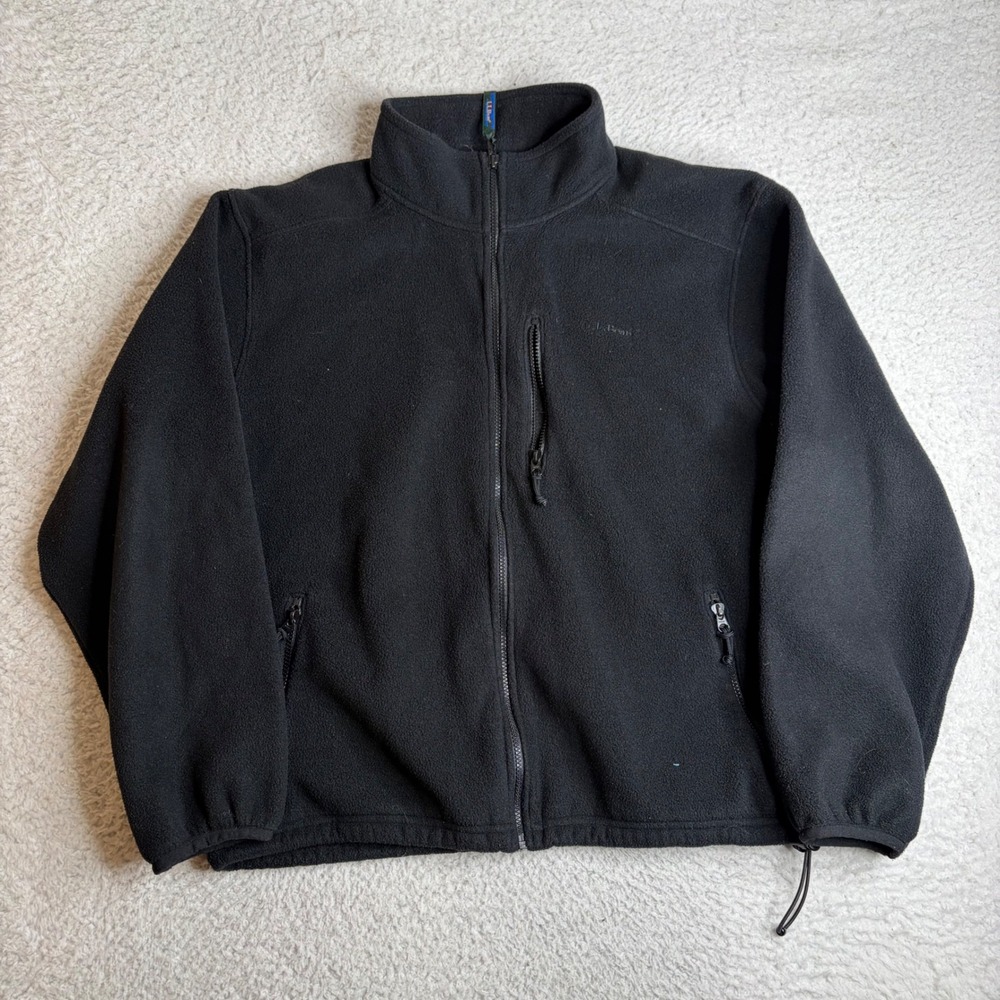 LL Bean Mens Large Black Full Zip Fleece Jacket vintage bomber made in usa